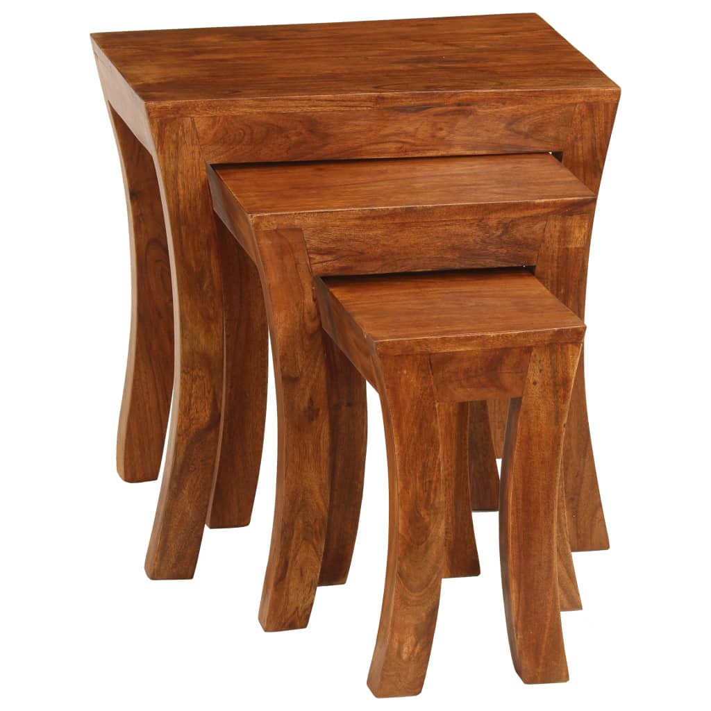 Nesting Table Set 3 Pieces Solid Acacia Wood 50x35x50 cm Brown Willow and Wine