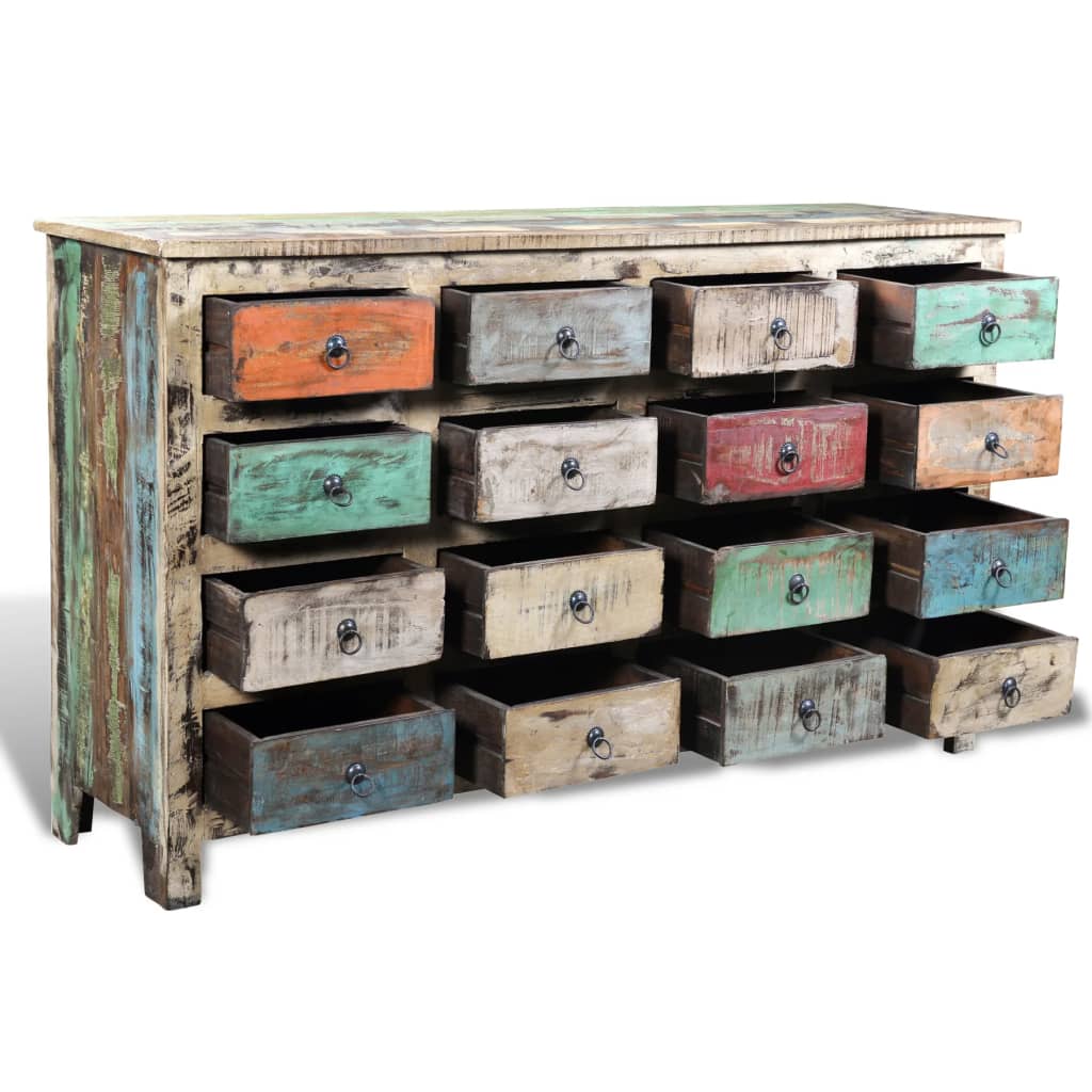 Reclaimed Cabinet Solid Wood Multicolour with 16 Drawers Willow and Wine