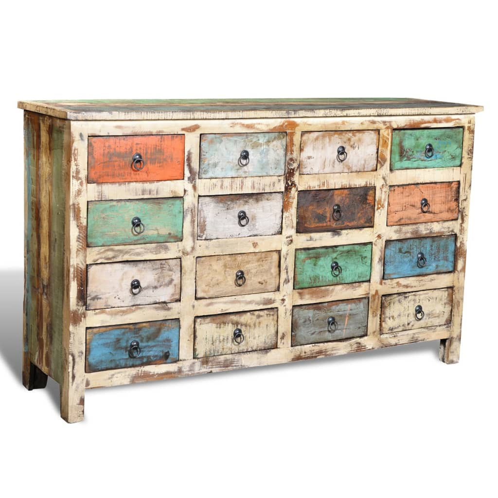 Reclaimed Cabinet Solid Wood Multicolour with 16 Drawers Willow and Wine