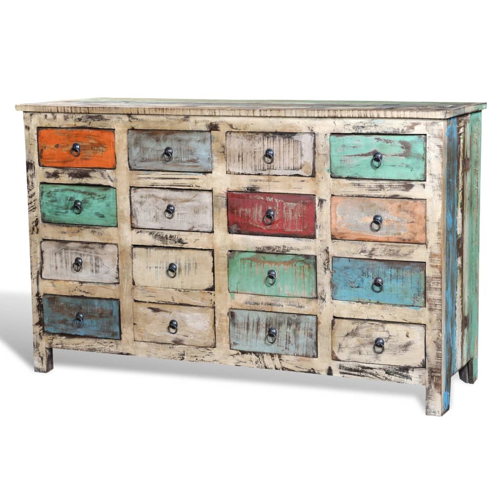 Reclaimed Cabinet Solid Wood Multicolour with 16 Drawers Willow and Wine