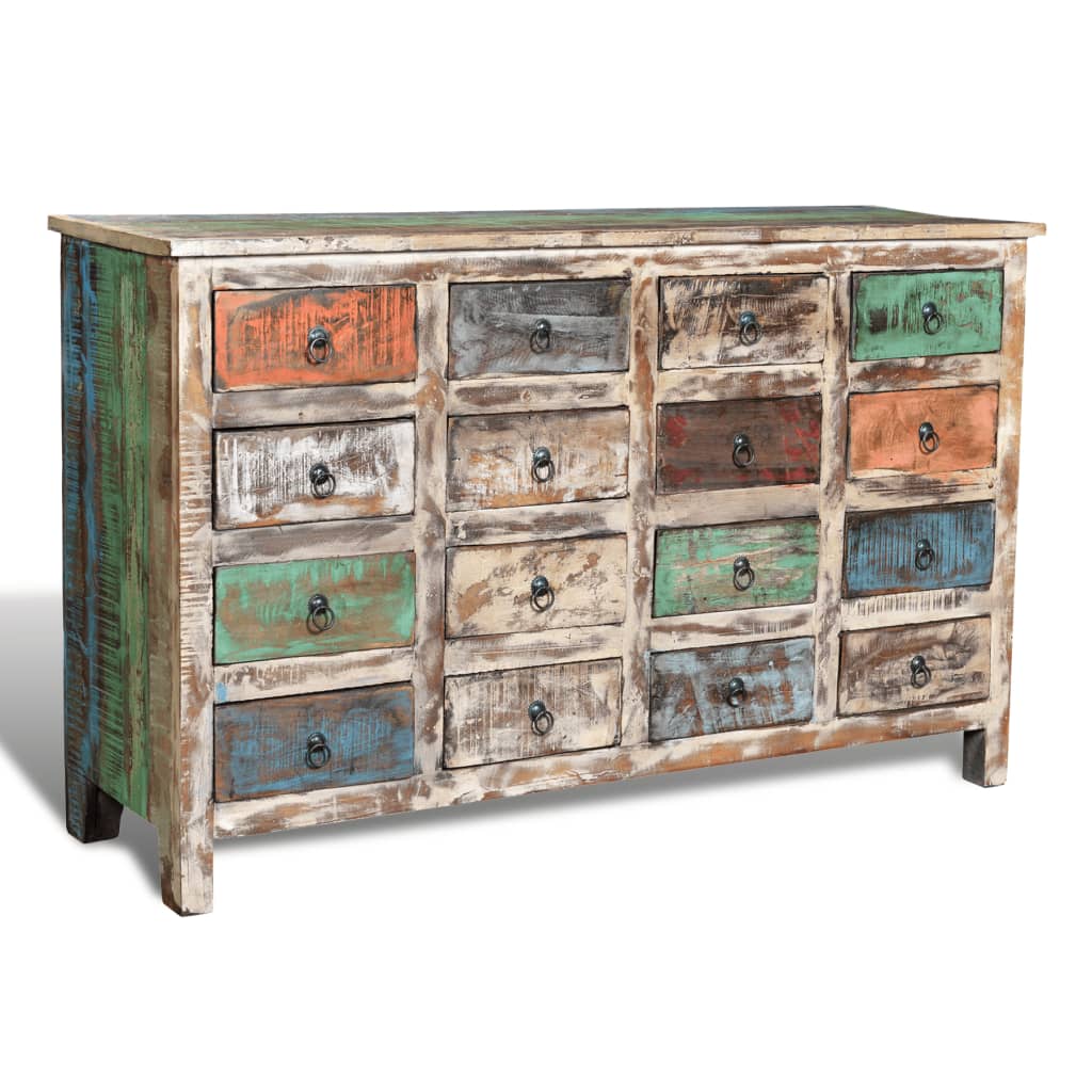 Reclaimed Cabinet Solid Wood Multicolour with 16 Drawers Willow and Wine