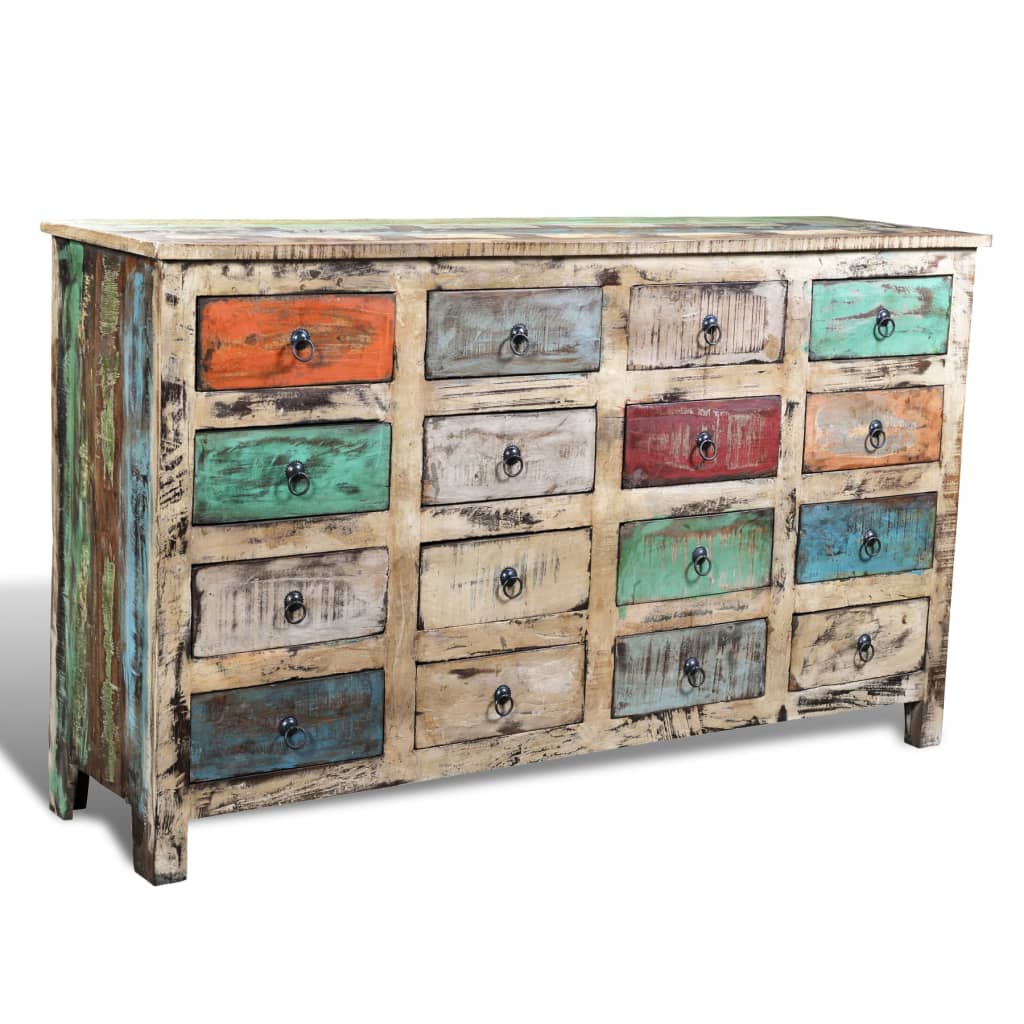 Reclaimed Cabinet Solid Wood Multicolour with 16 Drawers Willow and Wine