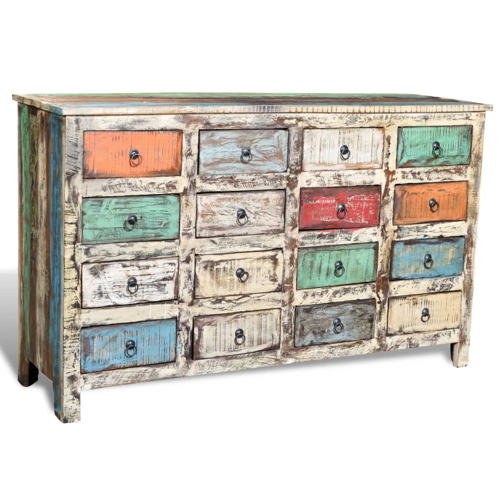 Reclaimed Cabinet Solid Wood Multicolour with 16 Drawers Willow and Wine