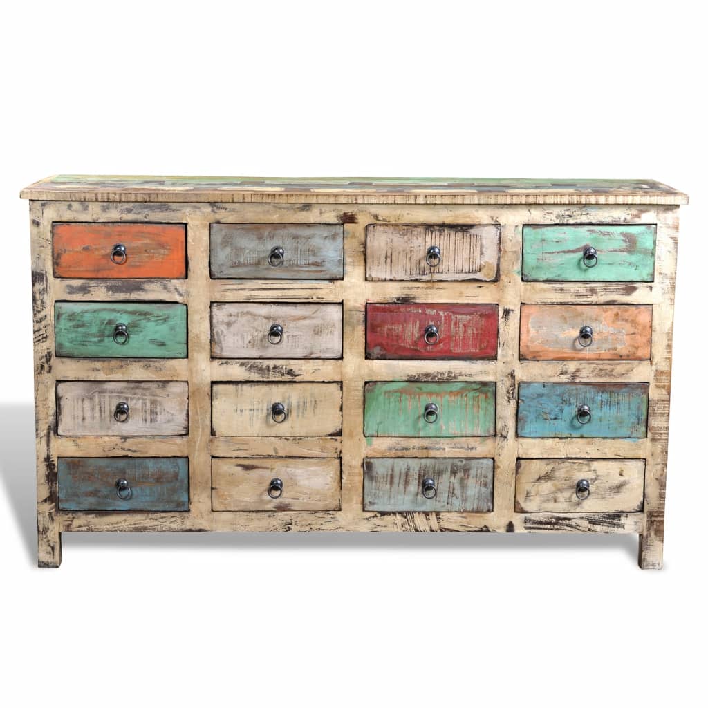 Reclaimed Cabinet Solid Wood Multicolour with 16 Drawers Willow and Wine