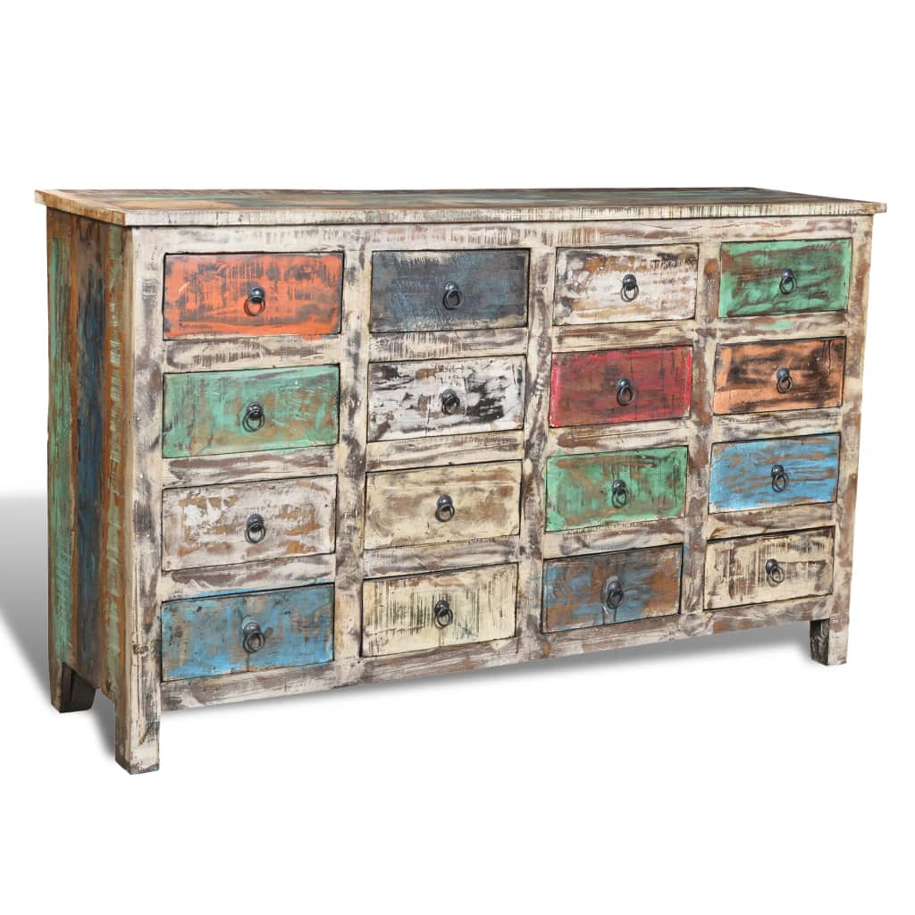 Reclaimed Cabinet Solid Wood Multicolour with 16 Drawers Willow and Wine