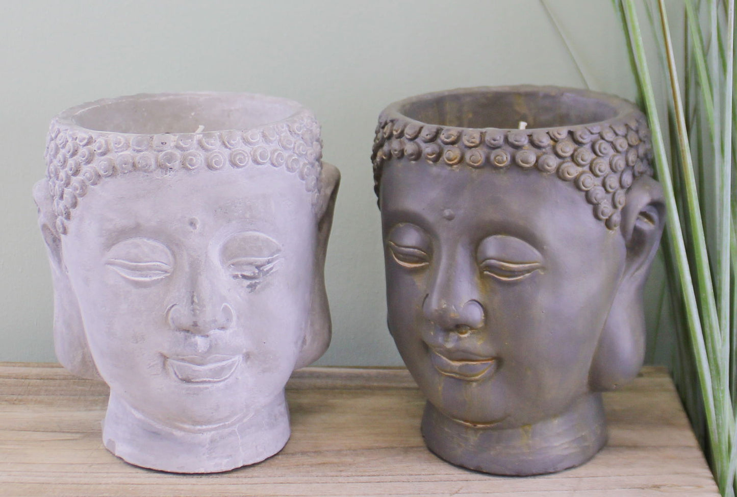 set-of-2-large-cement-buddha-design-candlesat Willow and Wine!