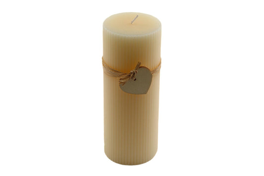 large-cream-ridged-pillar-candle-with-heart-decorationat Willow and Wine!