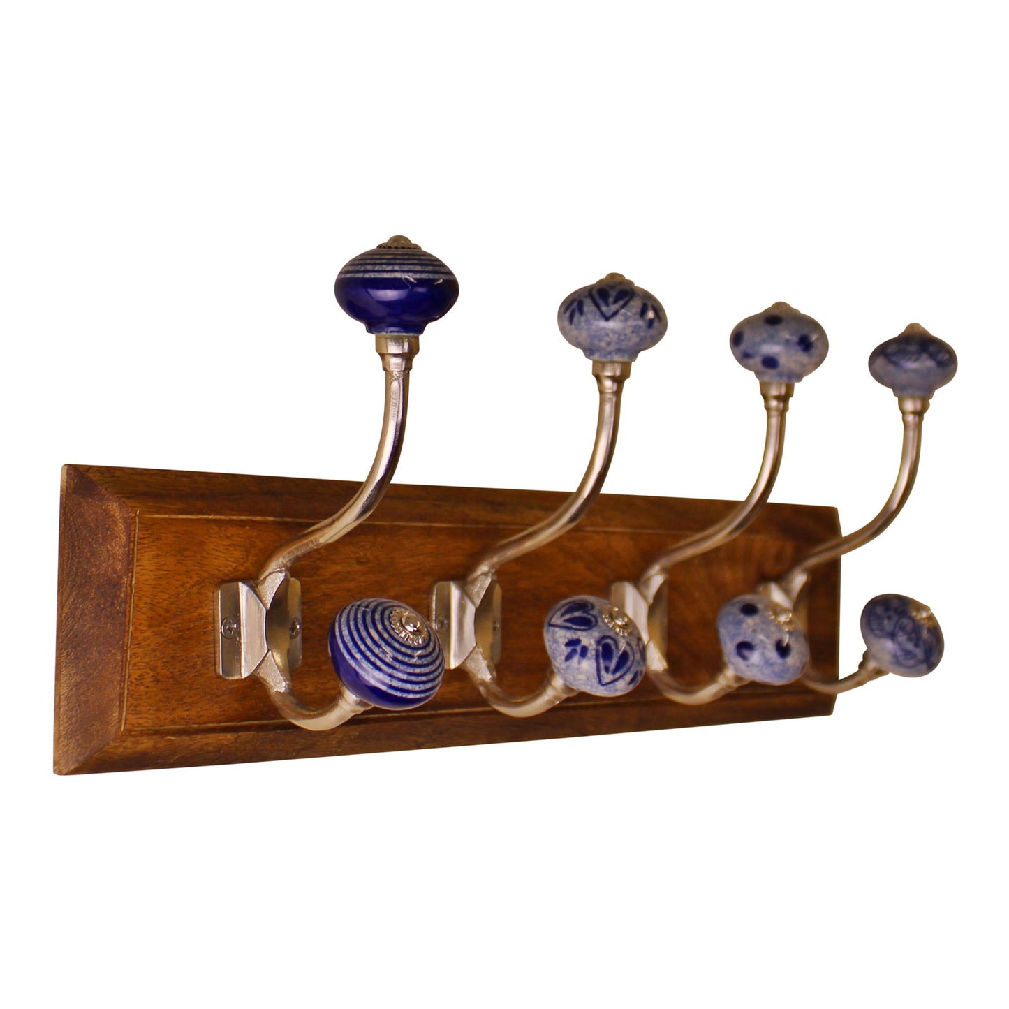 4-double-ceramic-blue-white-coat-hooks-on-wooden-baseat Willow and Wine!