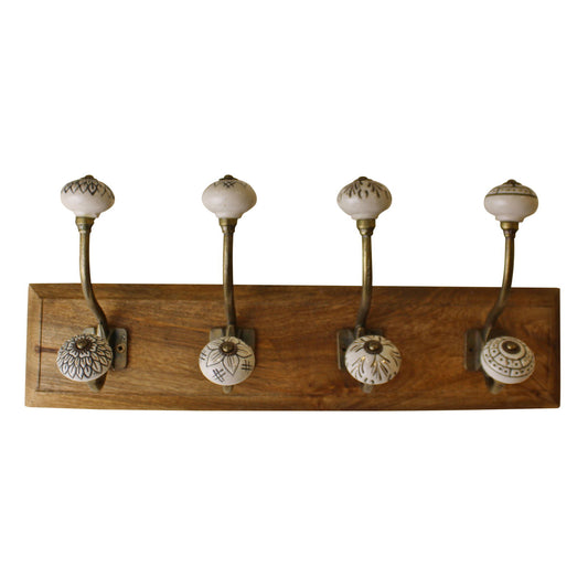 4-double-ceramic-ivory-coat-hooks-on-wooden-baseat Willow and Wine!