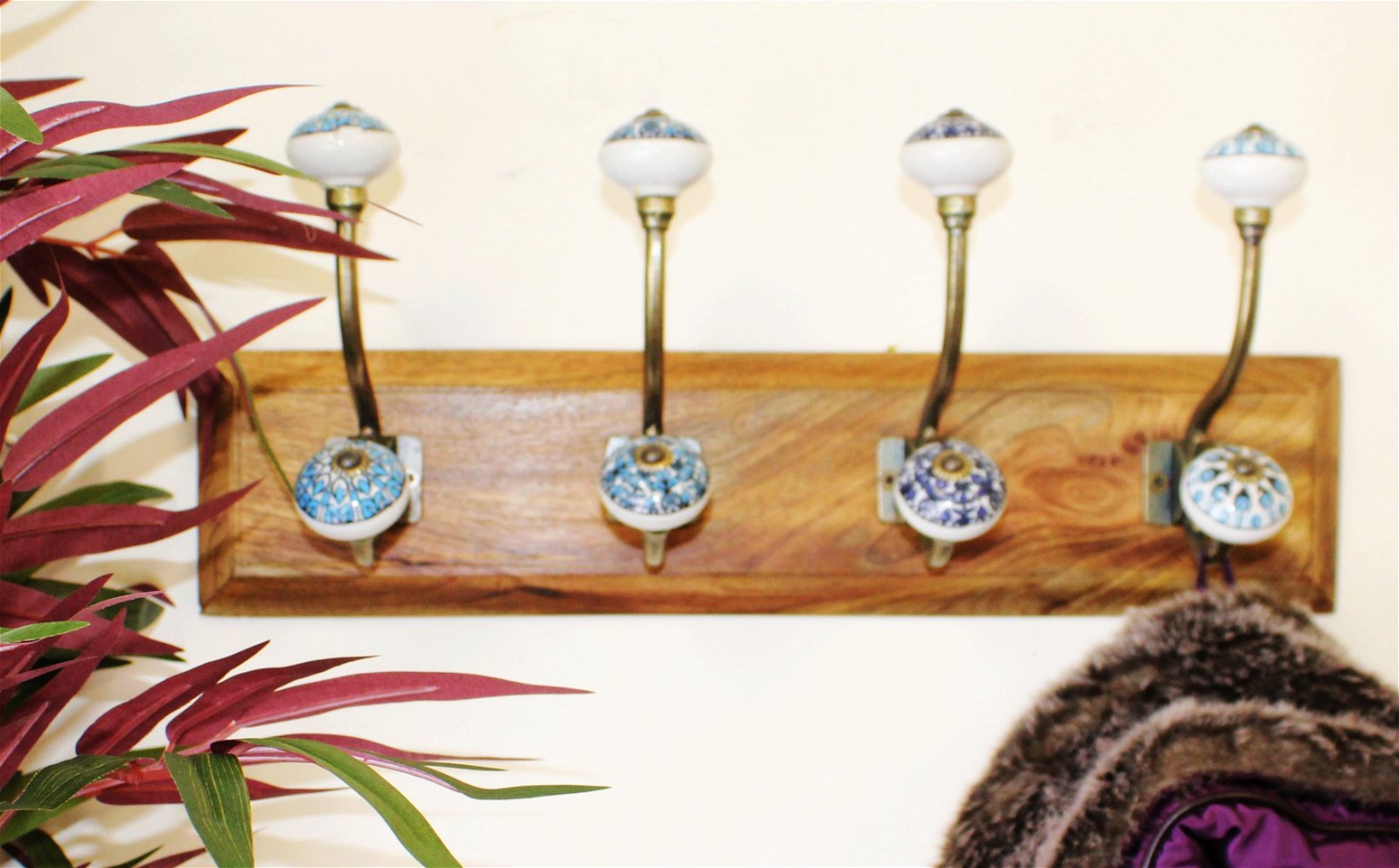 4-double-ceramic-peacock-design-coat-hooks-on-wooden-baseat Willow and Wine!