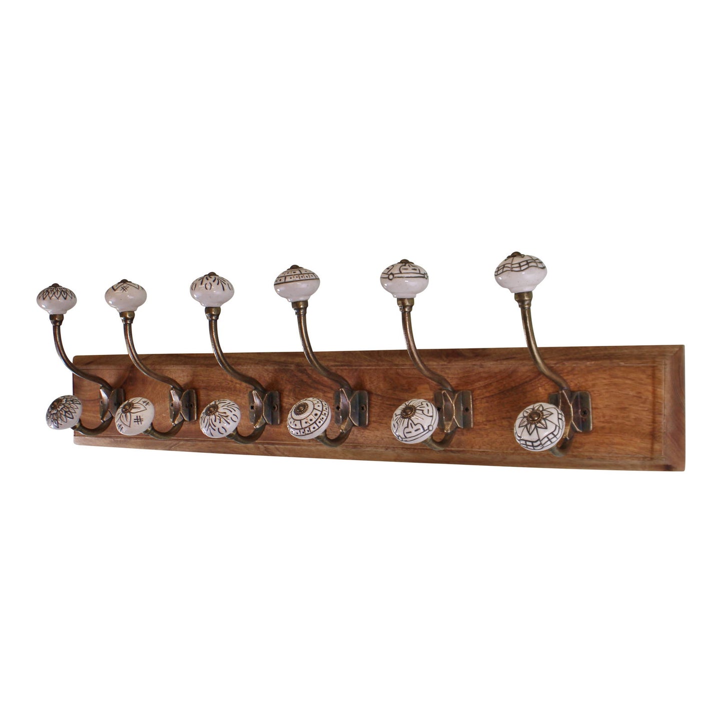 6-double-ceramic-ivory-coat-hooks-on-wooden-baseat Willow and Wine!