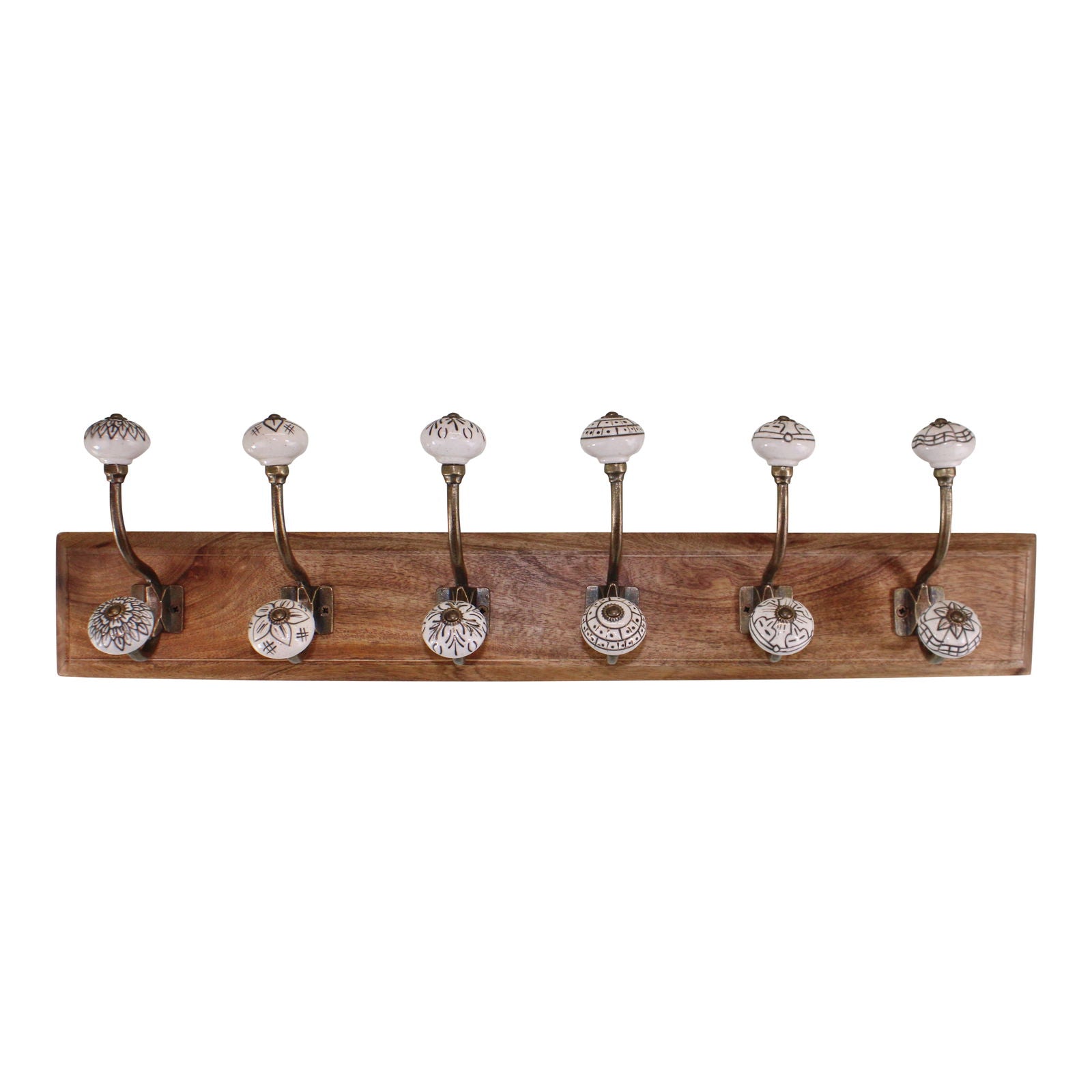 6-double-ceramic-ivory-coat-hooks-on-wooden-baseat Willow and Wine!