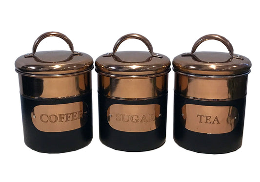 set-of-3-black-copper-tea-sugar-coffee-tinsat Willow and Wine!