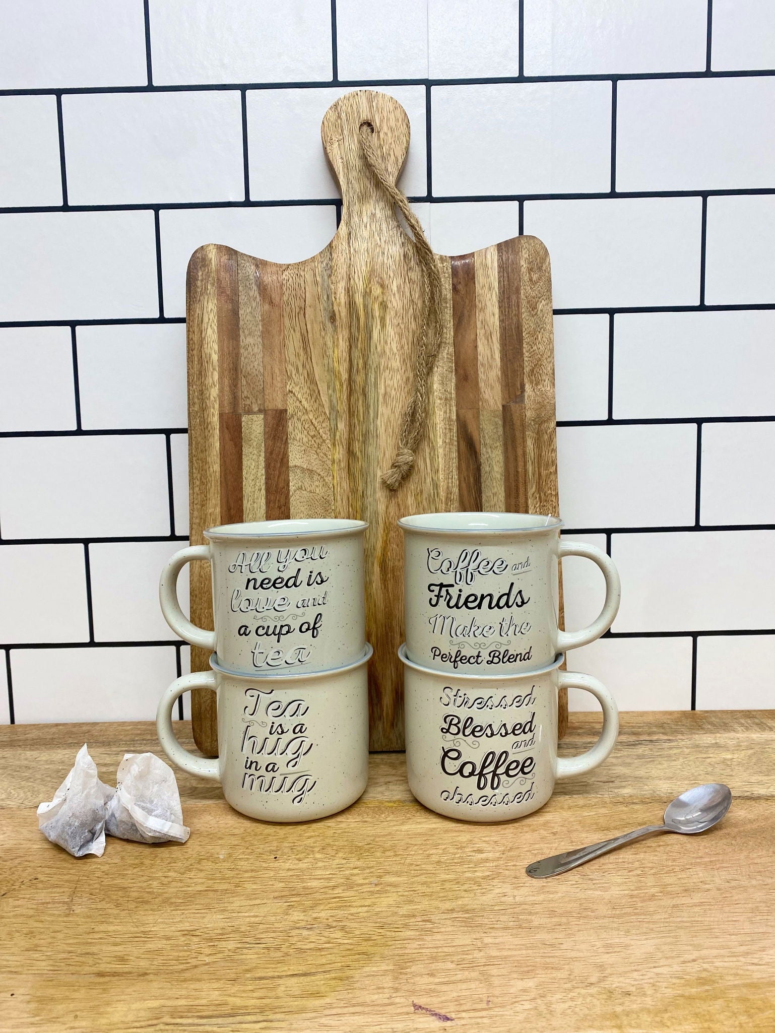 set-of-four-antique-grey-slogan-mugat Willow and Wine!