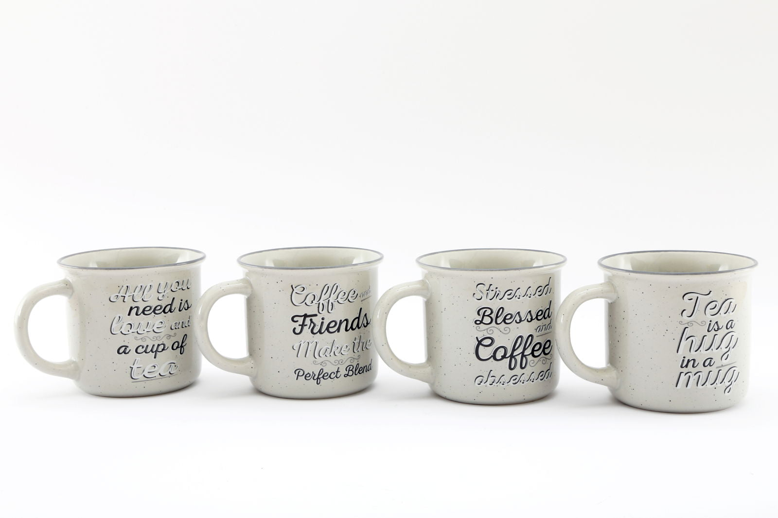 set-of-four-antique-grey-slogan-mugat Willow and Wine!