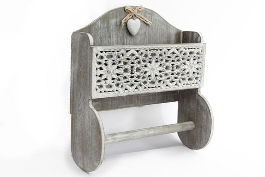 grey-wooden-kitchen-towel-holder-with-cutout-pattern-shelfat Willow and Wine!