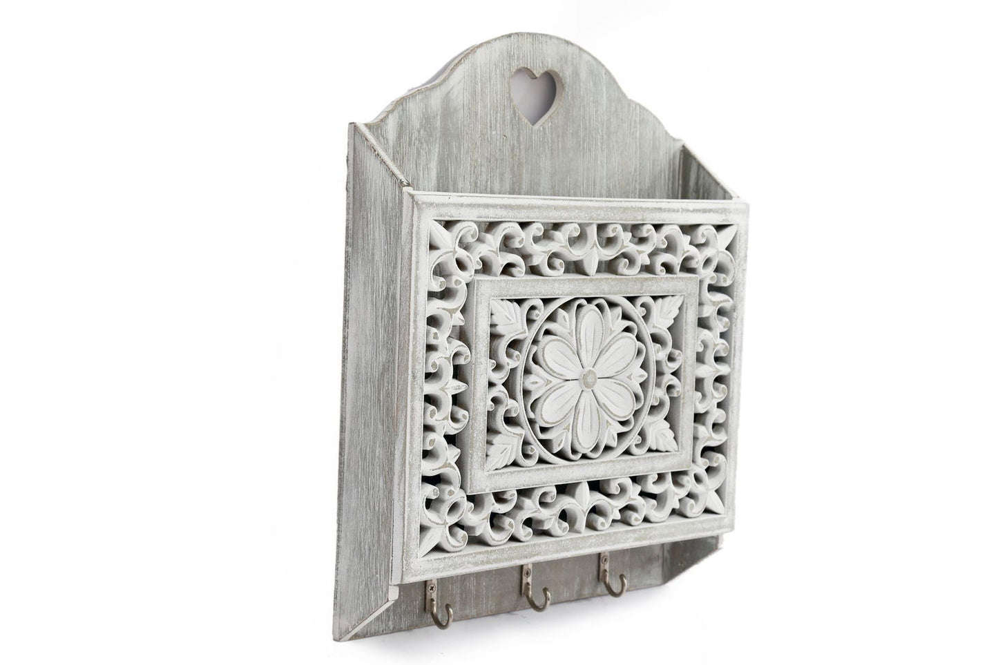 grey-wooden-3-hook-key-holder-with-cutout-pattern-shelfat Willow and Wine!