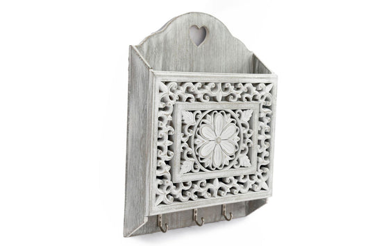 grey-wooden-3-hook-key-holder-with-cutout-pattern-shelfat Willow and Wine!