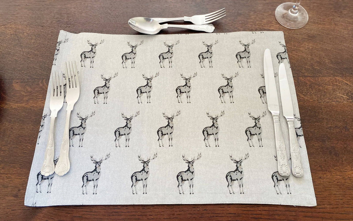 set-of-2-grey-stag-print-fabric-place-matsat Willow and Wine!