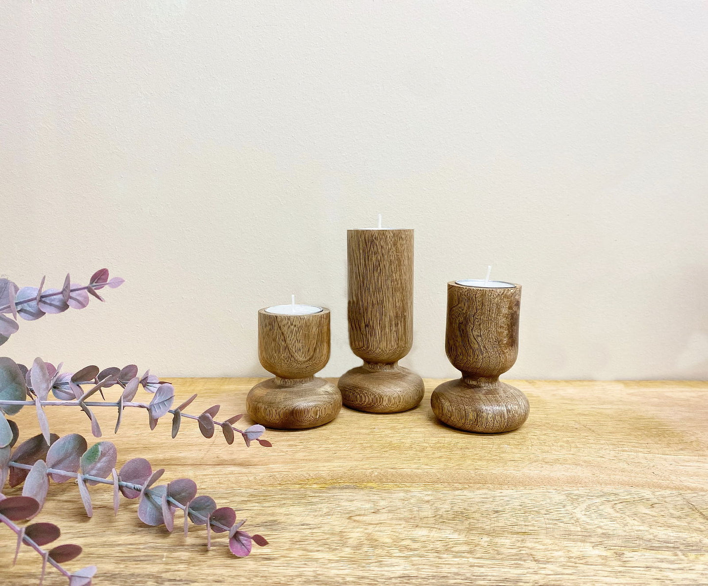 set-of-three-wooden-candlestick-or-tea-light-holdersat Willow and Wine!