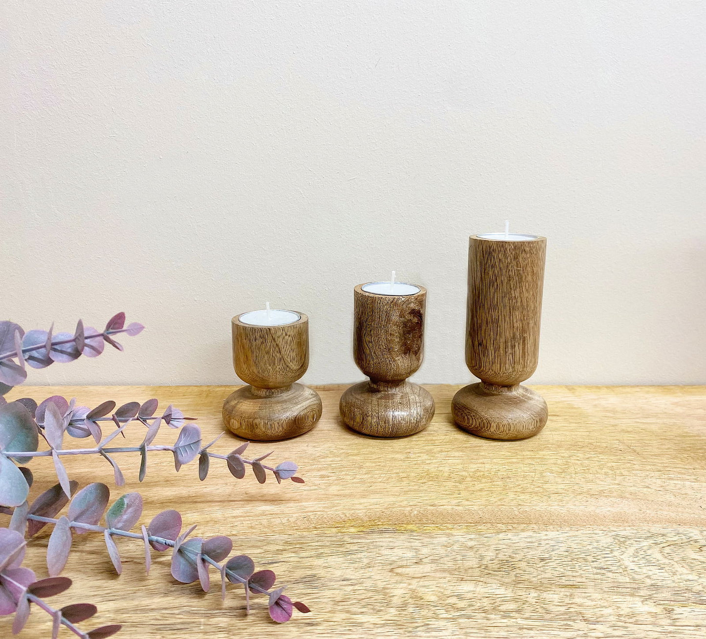 set-of-three-wooden-candlestick-or-tea-light-holdersat Willow and Wine!