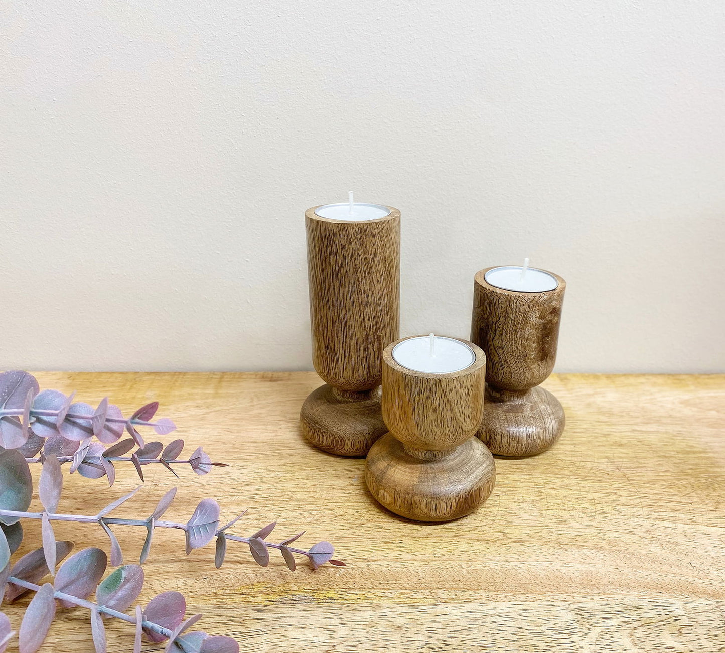 set-of-three-wooden-candlestick-or-tea-light-holdersat Willow and Wine!