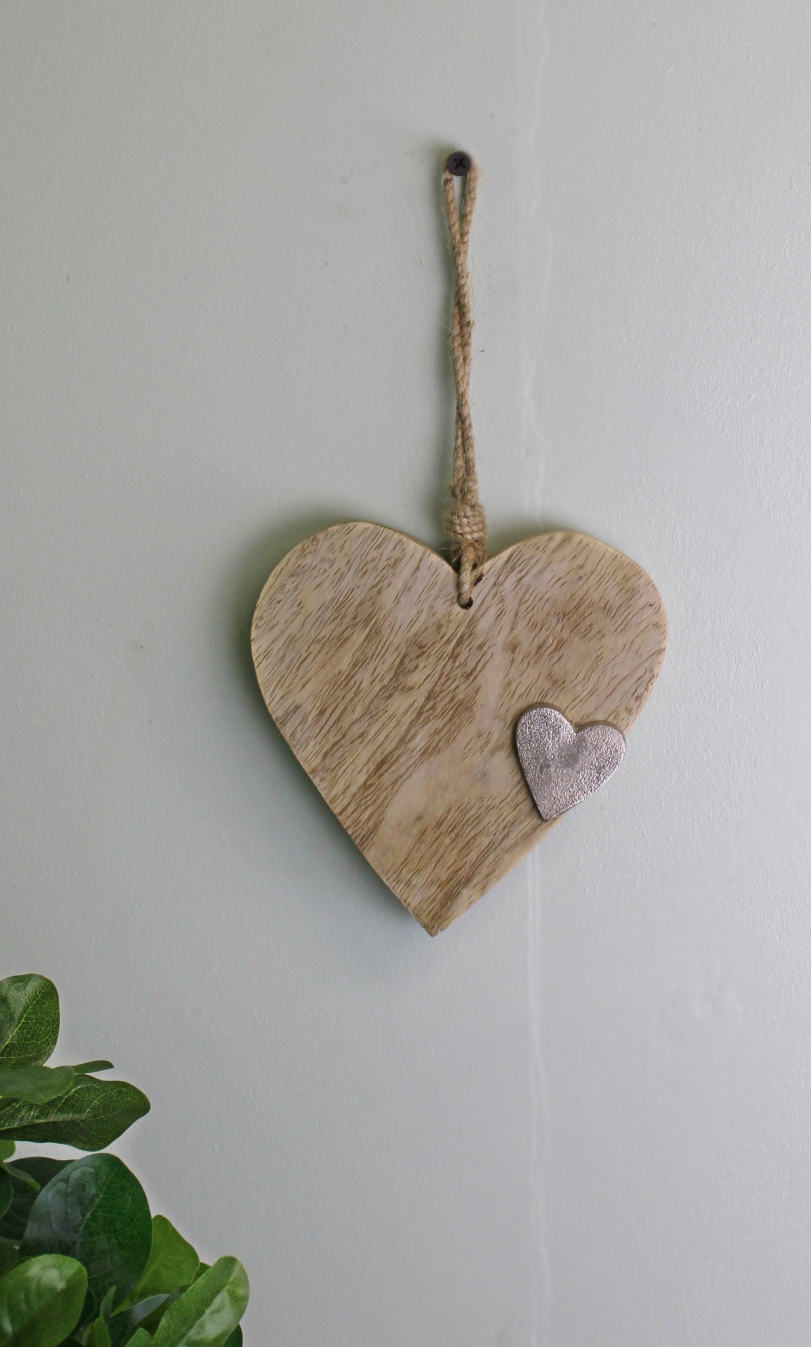 wooden-hanging-heart-ornament-with-silver-heartat Willow and Wine!