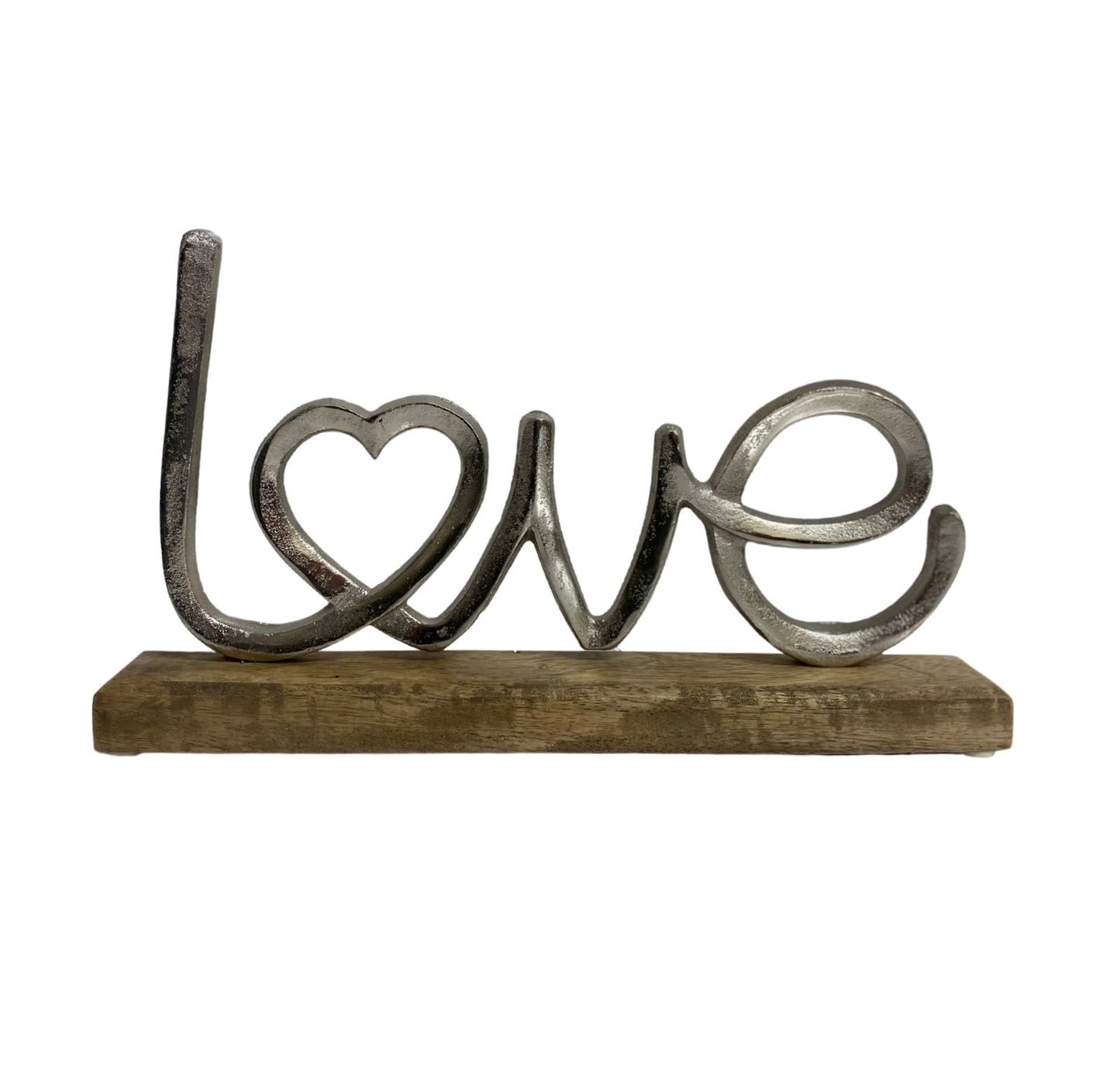 metal-silver-love-ornament-on-a-wooden-baseat Willow and Wine!