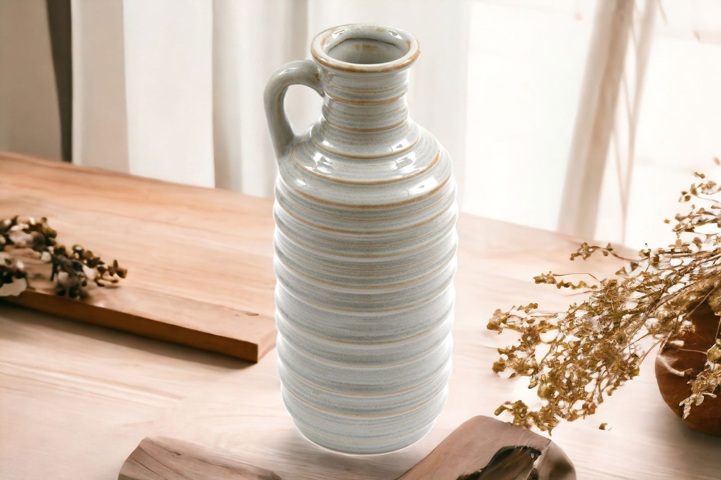 ceramic-grey-ribbed-vase-with-handle-27cmat Willow and Wine!