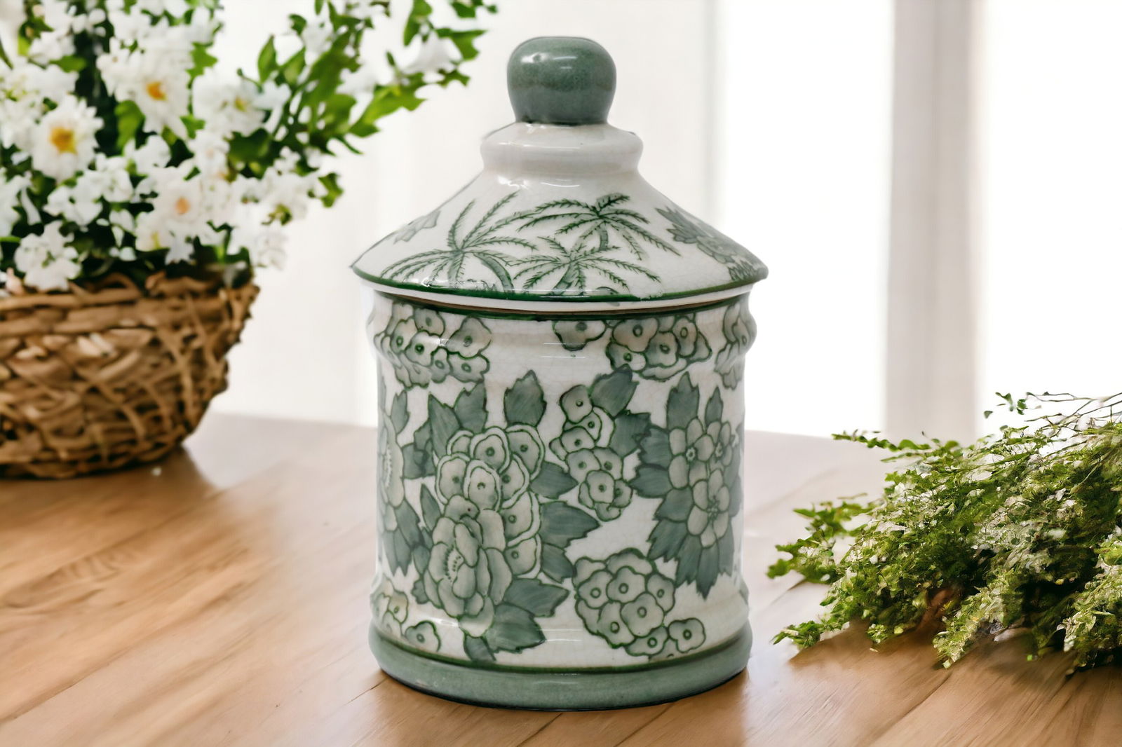 ceramic-green-parrot-palm-willow-urn-jar-with-lid-16cmat Willow and Wine!