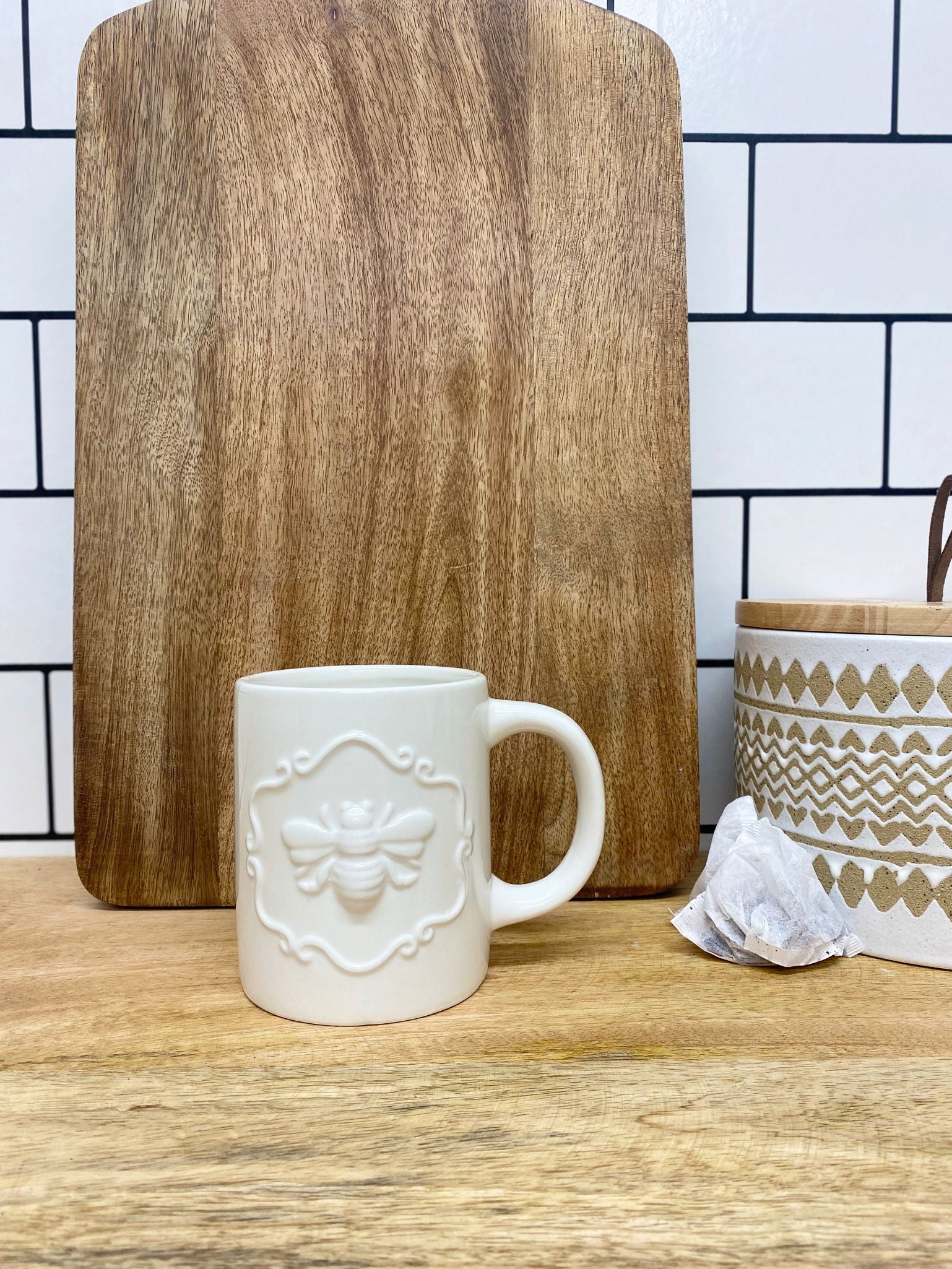 cream-ceramic-embossed-bee-mugat Willow and Wine!