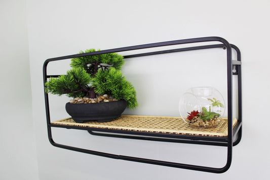 small-wall-hanging-shelf-unit-in-metal-weave-effectat Willow and Wine!