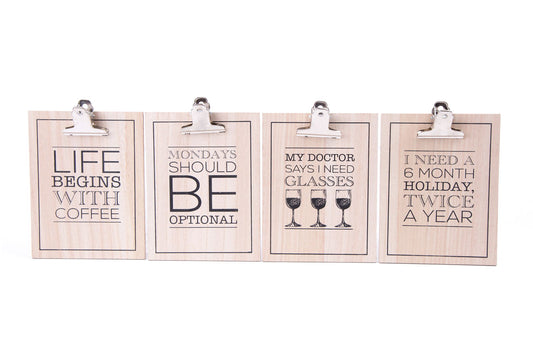 set-of-four-slogan-clipboardsat Willow and Wine!