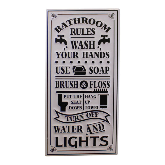 metal-wall-hanging-bathroom-rules-plaque-60x30cmat Willow and Wine!