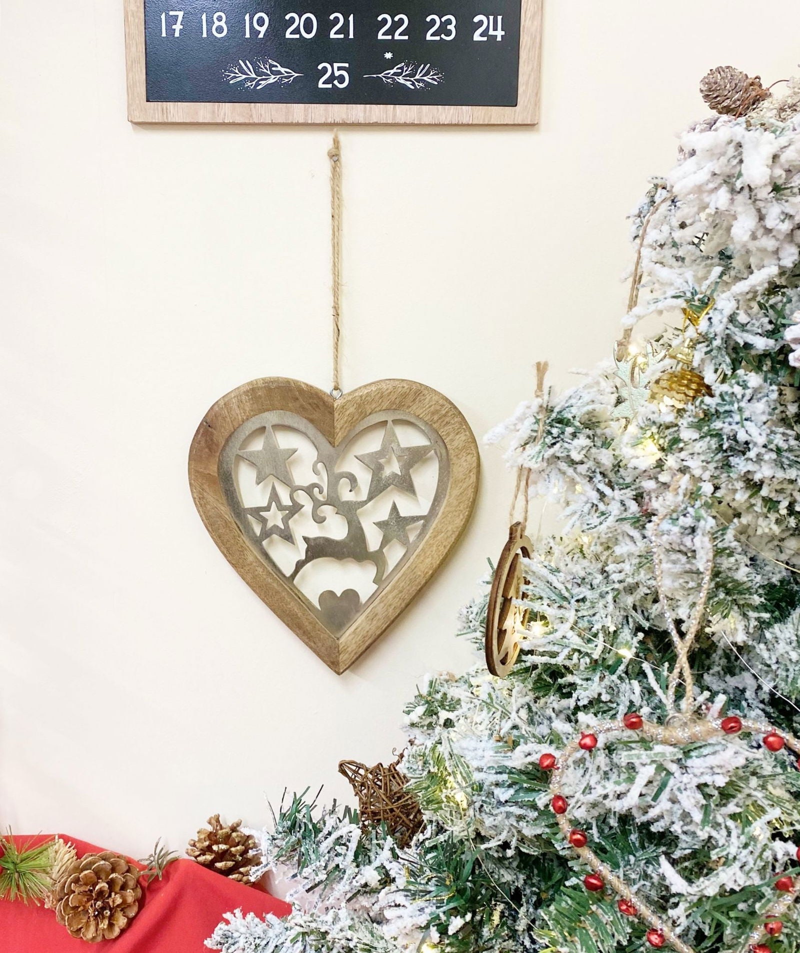 large-wood-hanging-heart-with-metal-reindeer-starsat Willow and Wine!