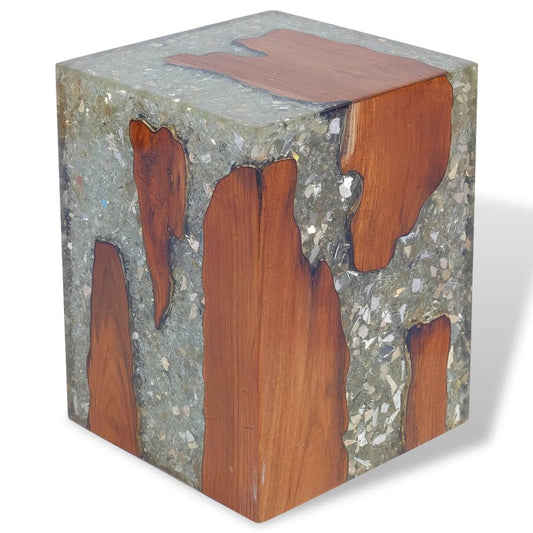 Stool Solid Teak Wood and Resin Willow and Wine
