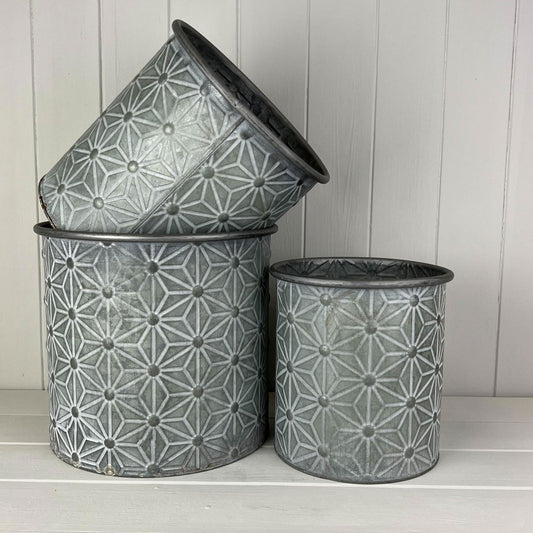 embossed-daisy-designed-planters-set-of-3at Willow and Wine!