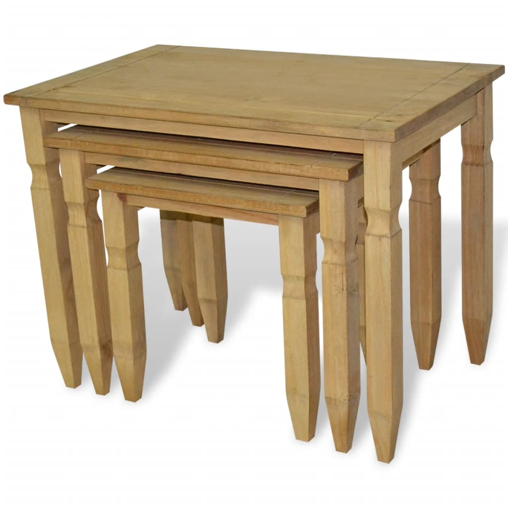 Three Piece Nesting Table Set Mexican Pine Corona Range Willow and Wine