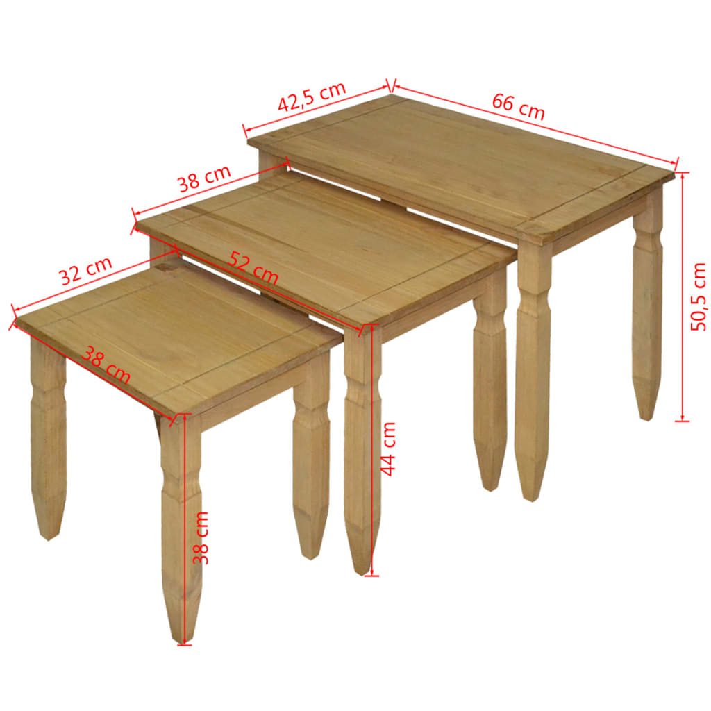 Three Piece Nesting Table Set Mexican Pine Corona Range Willow and Wine