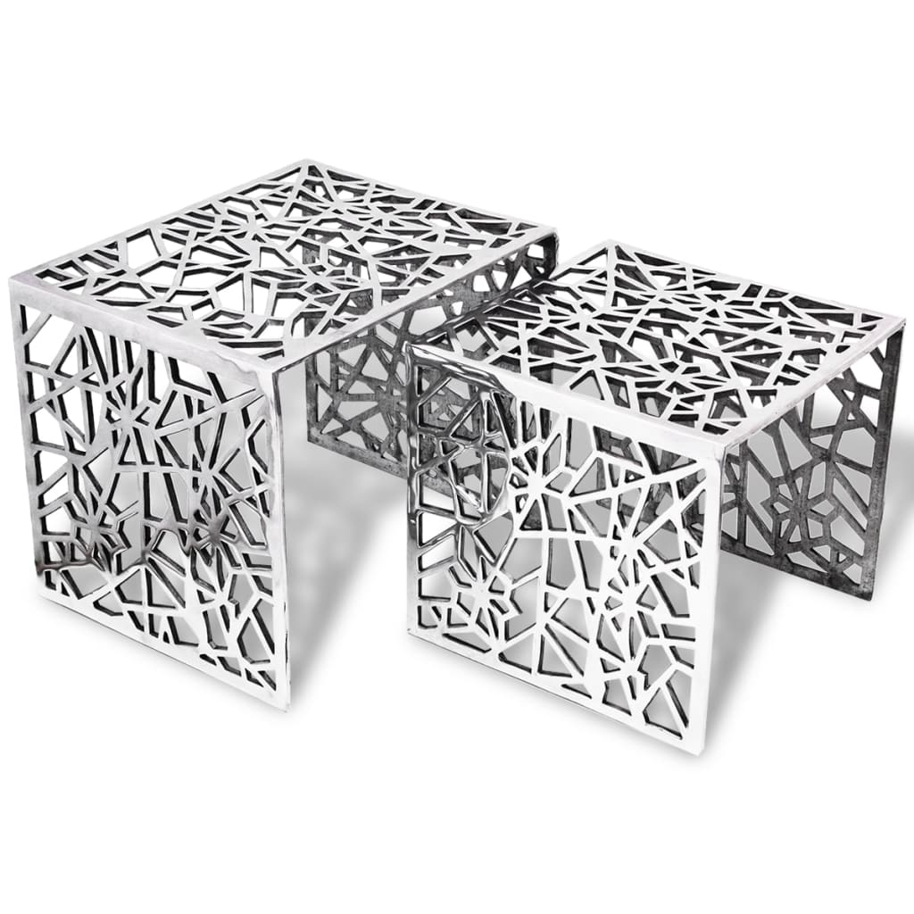 Two Piece Side Tables Square Aluminium Silver Willow and Wine