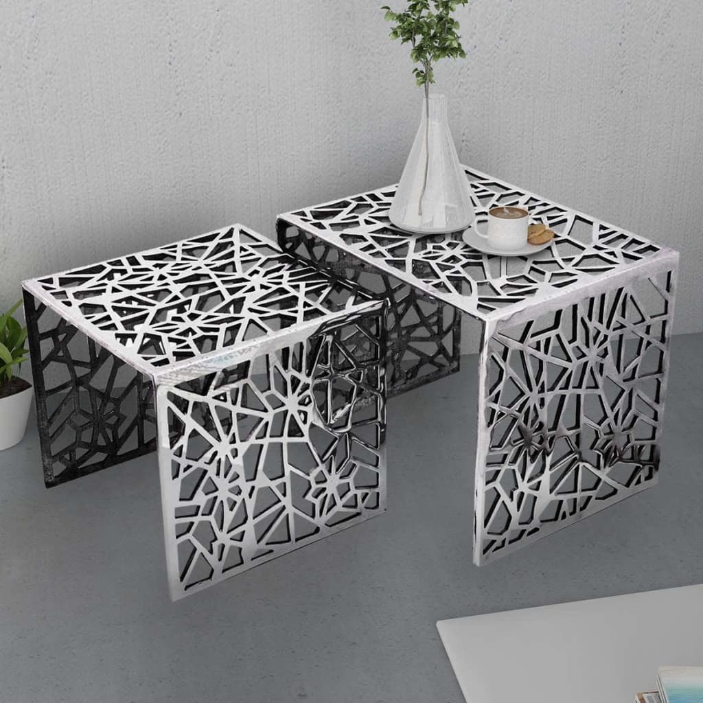 Two Piece Side Tables Square Aluminium Silver Willow and Wine