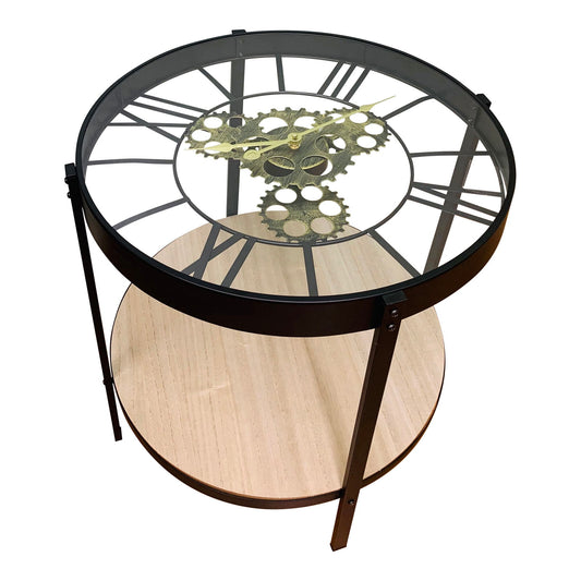 black-metal-glass-topped-clock-tableat Willow and Wine!