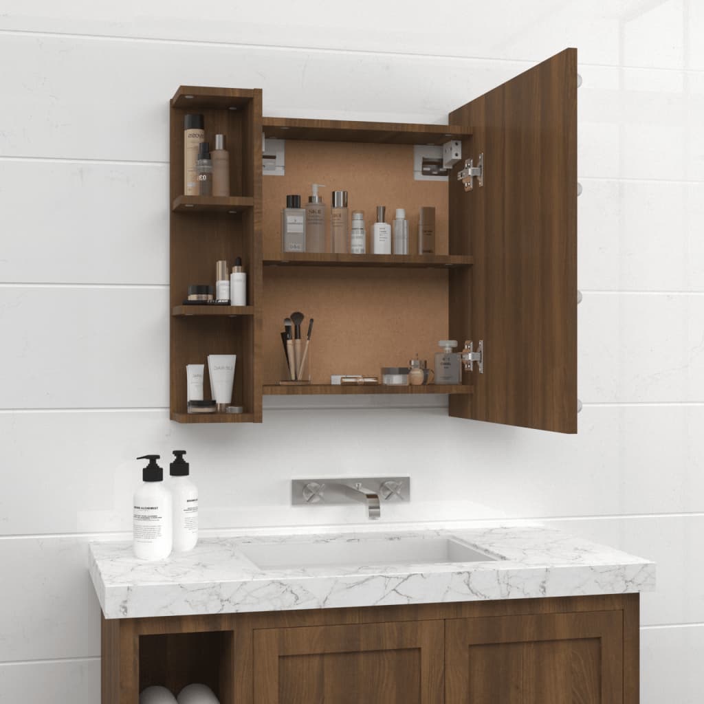 vidaXL Mirror Cabinet with LED Brown Oak 70x16.5x60 cm