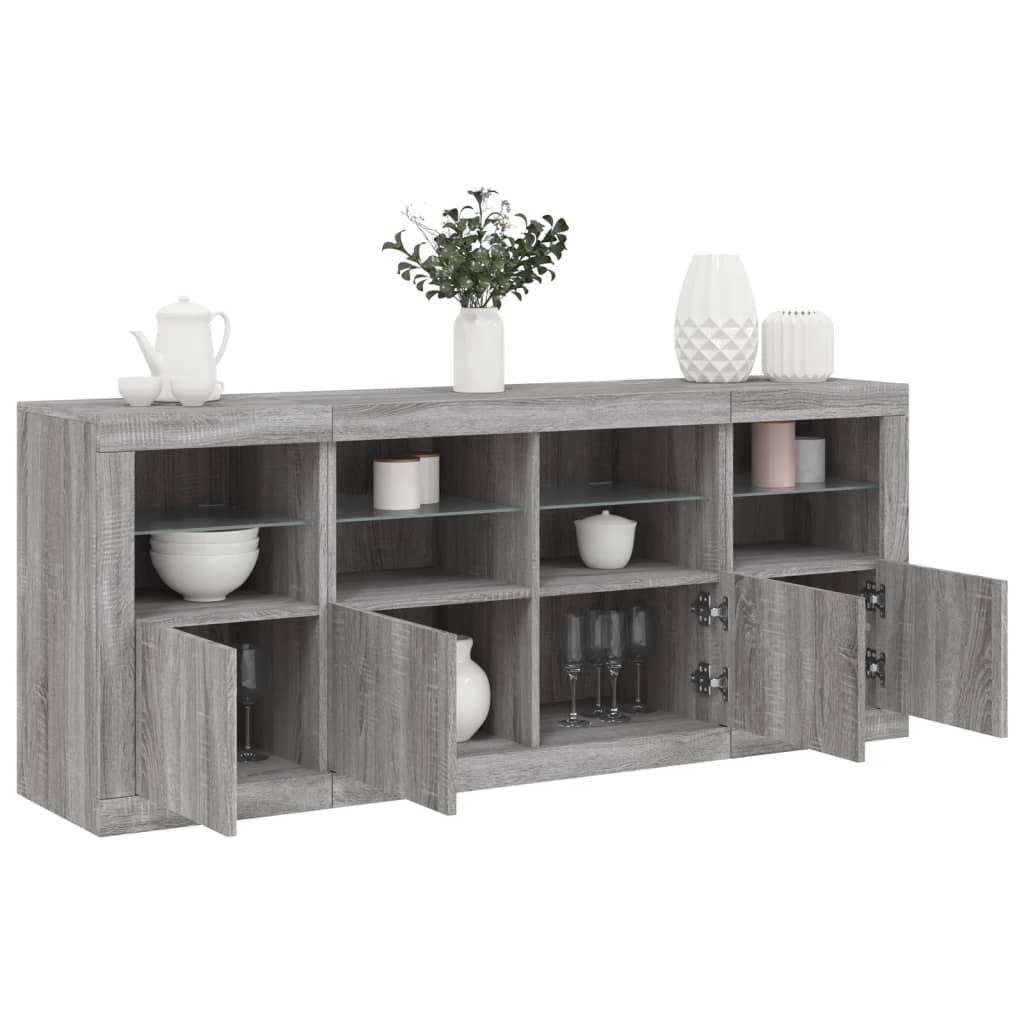 vidaXL Sideboard with LED Lights Grey Sonoma 163x37x67 cm