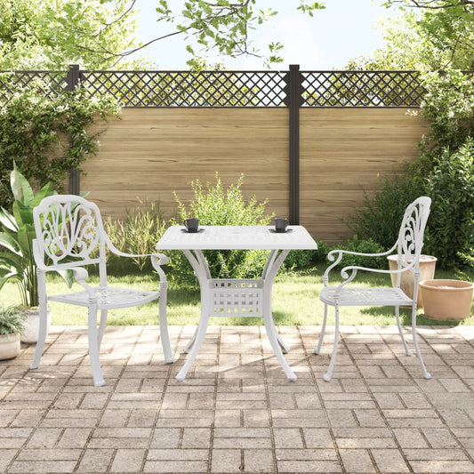 vidaXL 3 Piece Bistro Set White Cast Aluminium