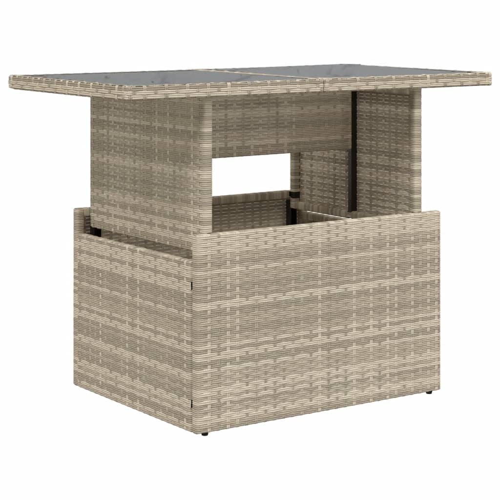 vidaXL Garden Table with Glass Top Light Grey 100x55x73 cm Poly Rattan