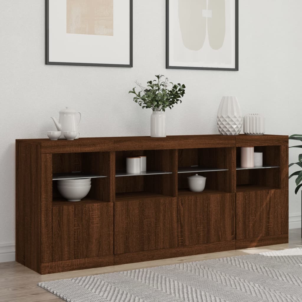 vidaXL Sideboard with LED Lights Brown Oak 163x37x67 cm