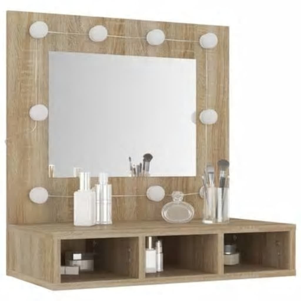 vidaXL Mirror Cabinet with LED Sonoma Oak 60x31.5x62 cm