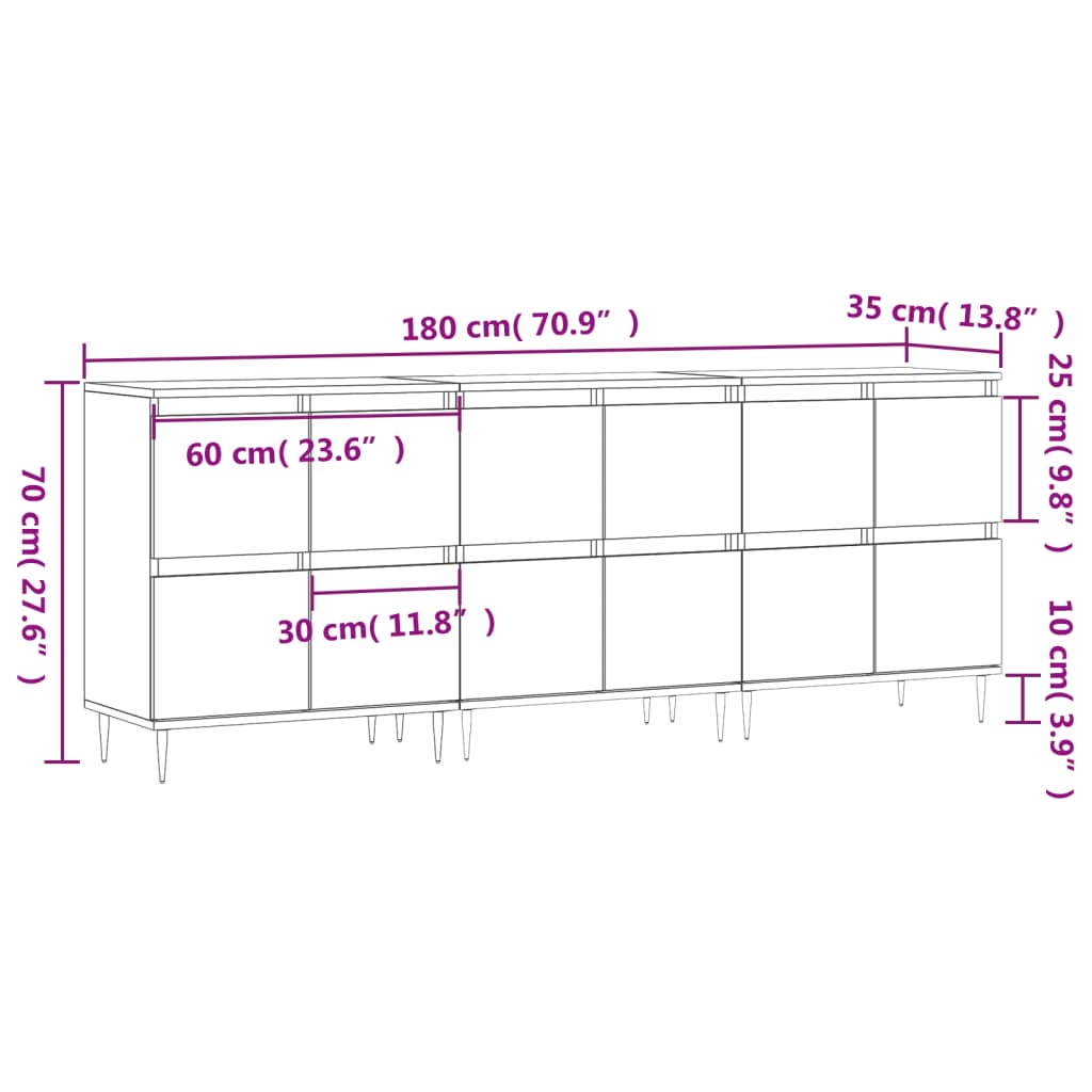 vidaXL Sideboards 3 pcs Concrete Grey Engineered Wood