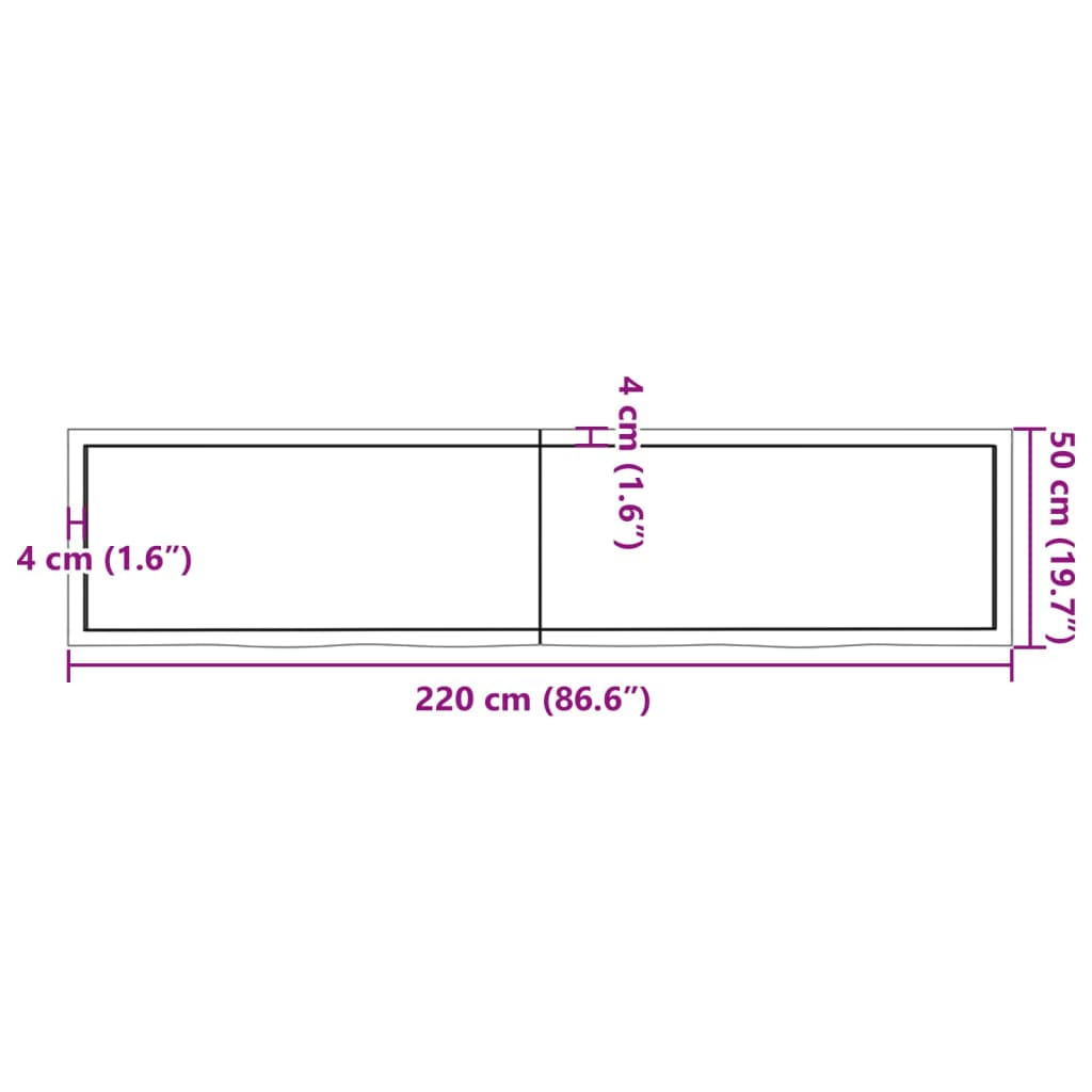 vidaXL Wall Shelf Light Brown 220x50x(2-4) cm Treated Solid Wood Oak